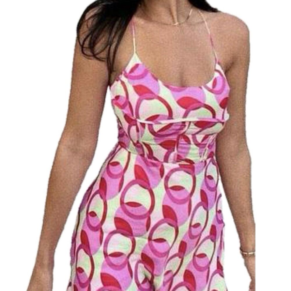 Zara Women's Printed Satin Effect Corset Bodice Inspired Mini Slip Dress XS